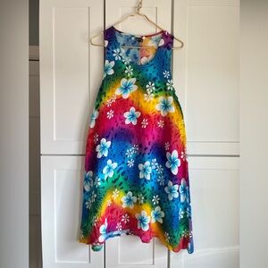 Colorful Floral Sleeveless summer tropical dress one size vacation